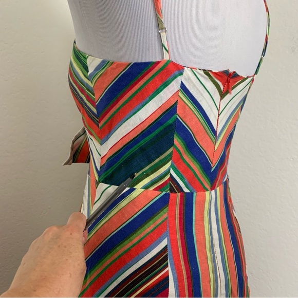Parker Womens Striped Rainbow Rosemary Dress LinenBlend Womens 4 Sundress - Picture 11 of 17